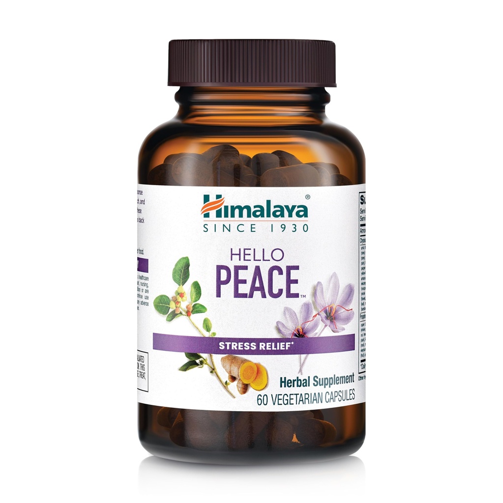 Himalaya Hei fred - Herbal Stress Relief Supplement med Ashwagandha og gurkemeie for normal kortisol og adrenal støtte - Vegan, ikke-GMO, Glutenfri, 60 kapsler