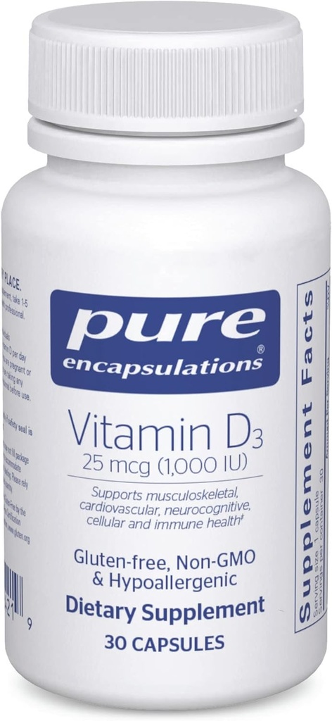 Rene innkapslinger vitamin D3 25 mcg (1 000 IU) - Supplement til støtte bein, ledd, bryst, hjerte, kolon og immun helse - med Premium vitamin D - 30 kapsler