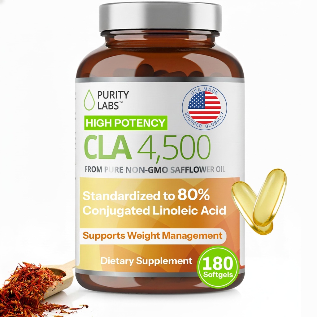 Renhet Labs CLA Supplements 4500MG - Ikke-GMO Safflower Olje - støtter energi, vekttap, hjerte helse og muskel helse - 180 Myke geler