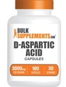 BulkSupplements D-Aspartic Acid Capsules - DAA Supplement for menn og kvinner, D-Aspartic Acid 3000mg - Uslavored og soya gratis, 6 kapsler per servering, 180 kapsler (pakke med 1)