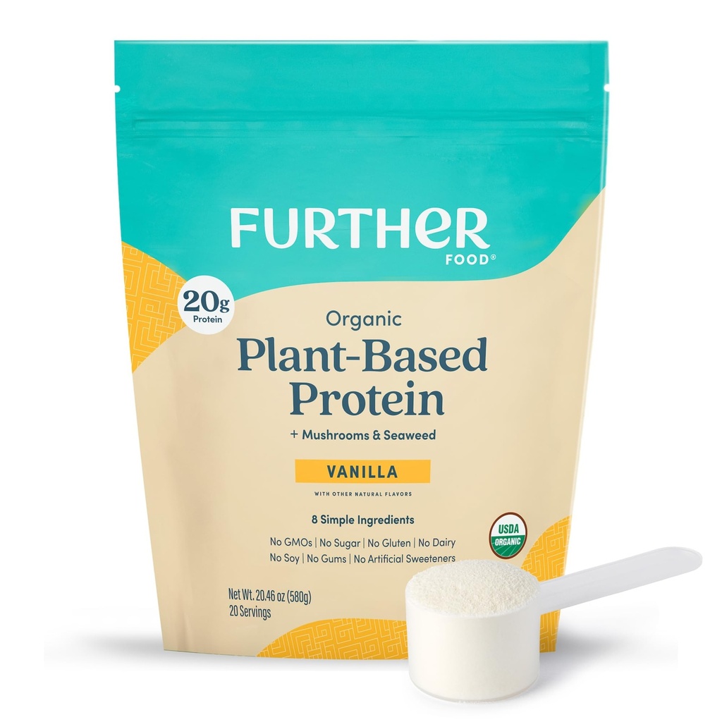 Ytterligere Mat Organisk Vegansk Protein pulver Vanilla - 20 g Plant Basert Protein, Organisk Protein pulver med mushrooms & Seaweed, Vegan, Ikke GMO, Glutenfri, Dairy Free 19,05 Oz