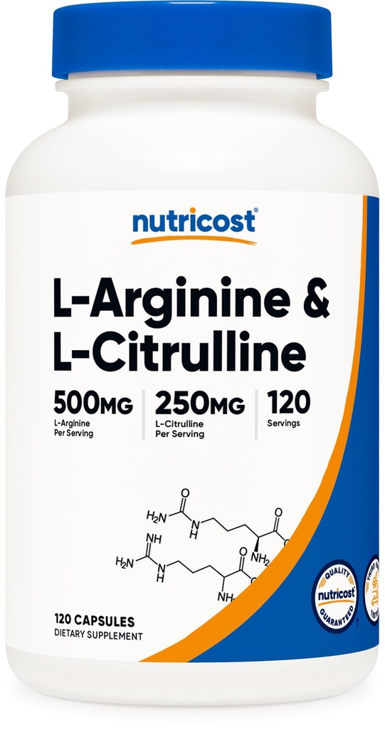 Nutricost L-Arginin L-Citrulline Complex 750mg, 120 kapsler - Ikke-GMO