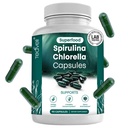 Spirulina og klorellakapsler – Klorophyllepiller og blågrønn algae for å støtte kraftig detox, energi og et sunnt immunsystem– 3X Mer Klorella Spirulina pulver/Serving – 90 Ct