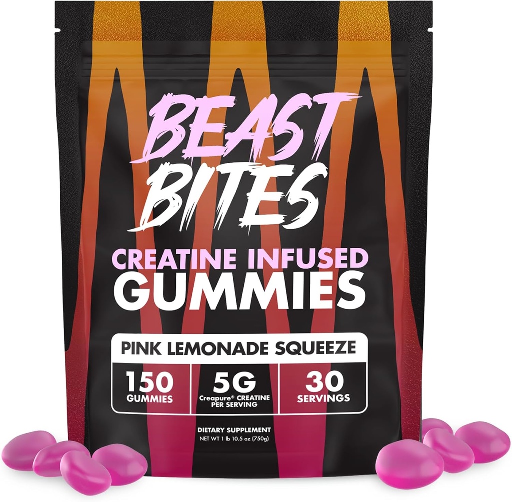 BEAST BITES - Kreatinin-infisert gummi - 5g Creapure Kreatin-monohydrat Per Serving - NSF-sertifisert for Sport - 30 Serveringer