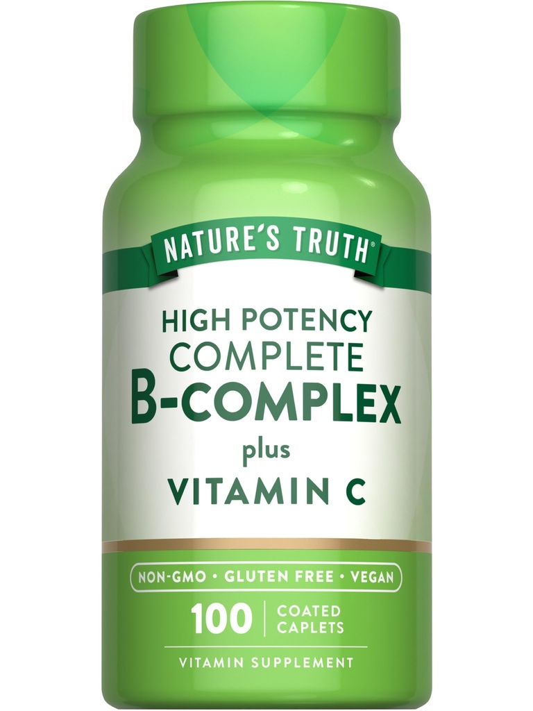 Naturens sannhet vitamin B-kompleks Plus vitamin C-100 Caplets Vegan, ikke-GMO og Glutenfri Supplement