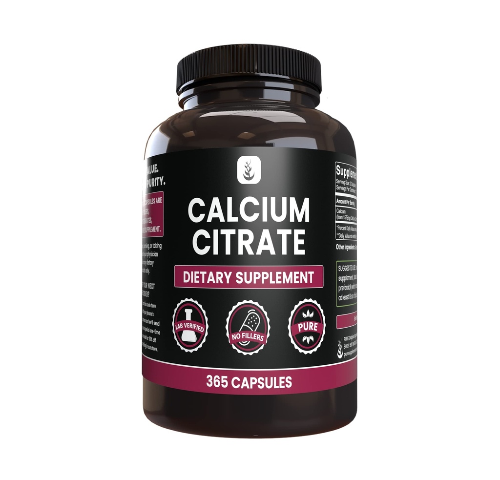 Rene originale ingredienser kalsiumcitrat (365 kapsler), ingen magnesium eller ris fyllstoffer, alltid ren, lab verifisert