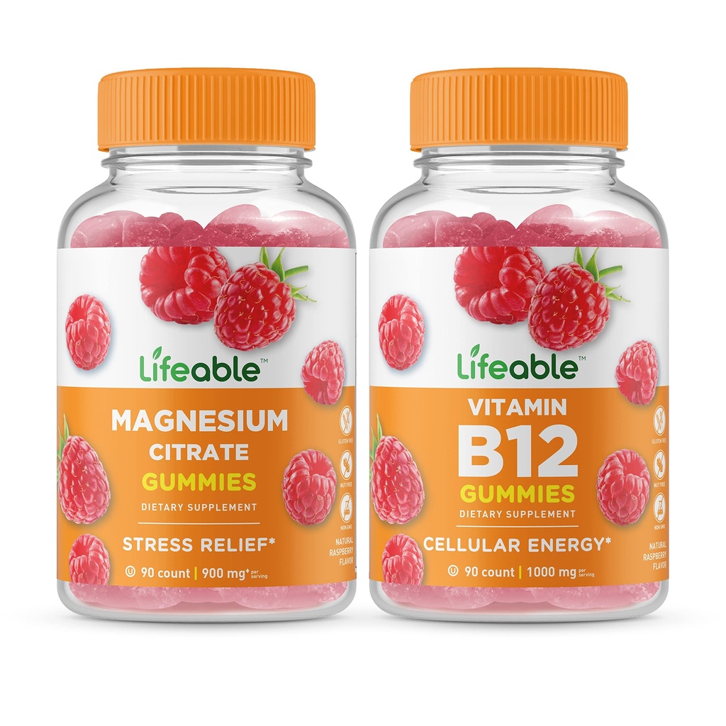 Livbart Magnesium + vitamin B12, Gummies Bundle - Great Tasting, Vitamin Supplement, Glutenfri, GMO Free, Chewable Gummy