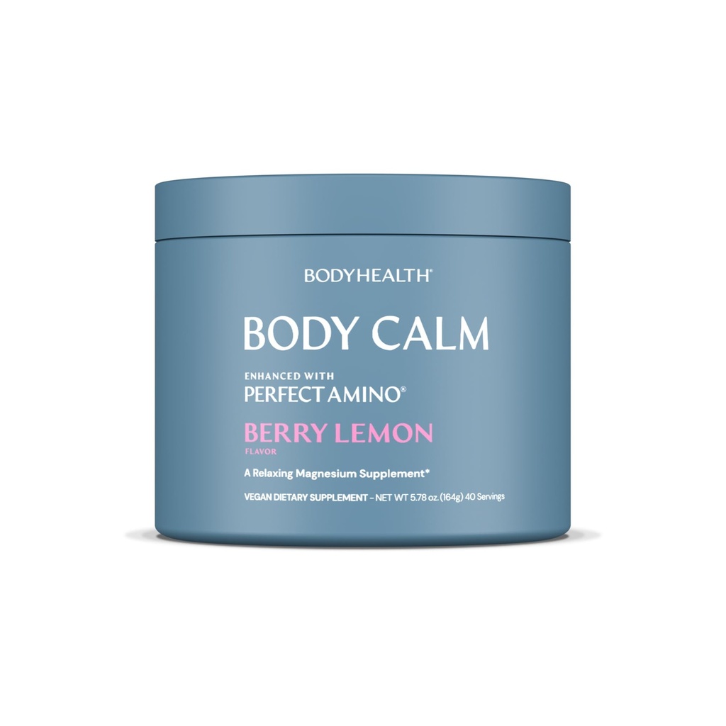 BodyHealth Body Calm Forbedret med PerfectAmino, høy absorpsjon magnesium Supplement for menn og kvinner, Magnesium pulver for søvn, Berry sitron (40 Serveringer)