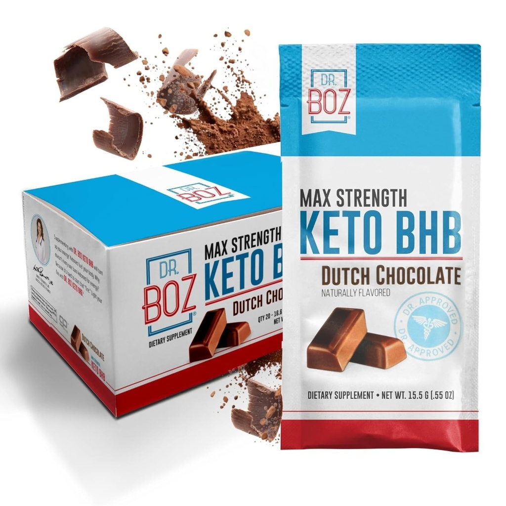 Dr. Boz - Keto BHB pulver - nederlandsk sjokolade, 20 Sachets - Øke energi og redusere krusninger - Max styrke kosttilskudd - USA laget - 11.7oz (332g)