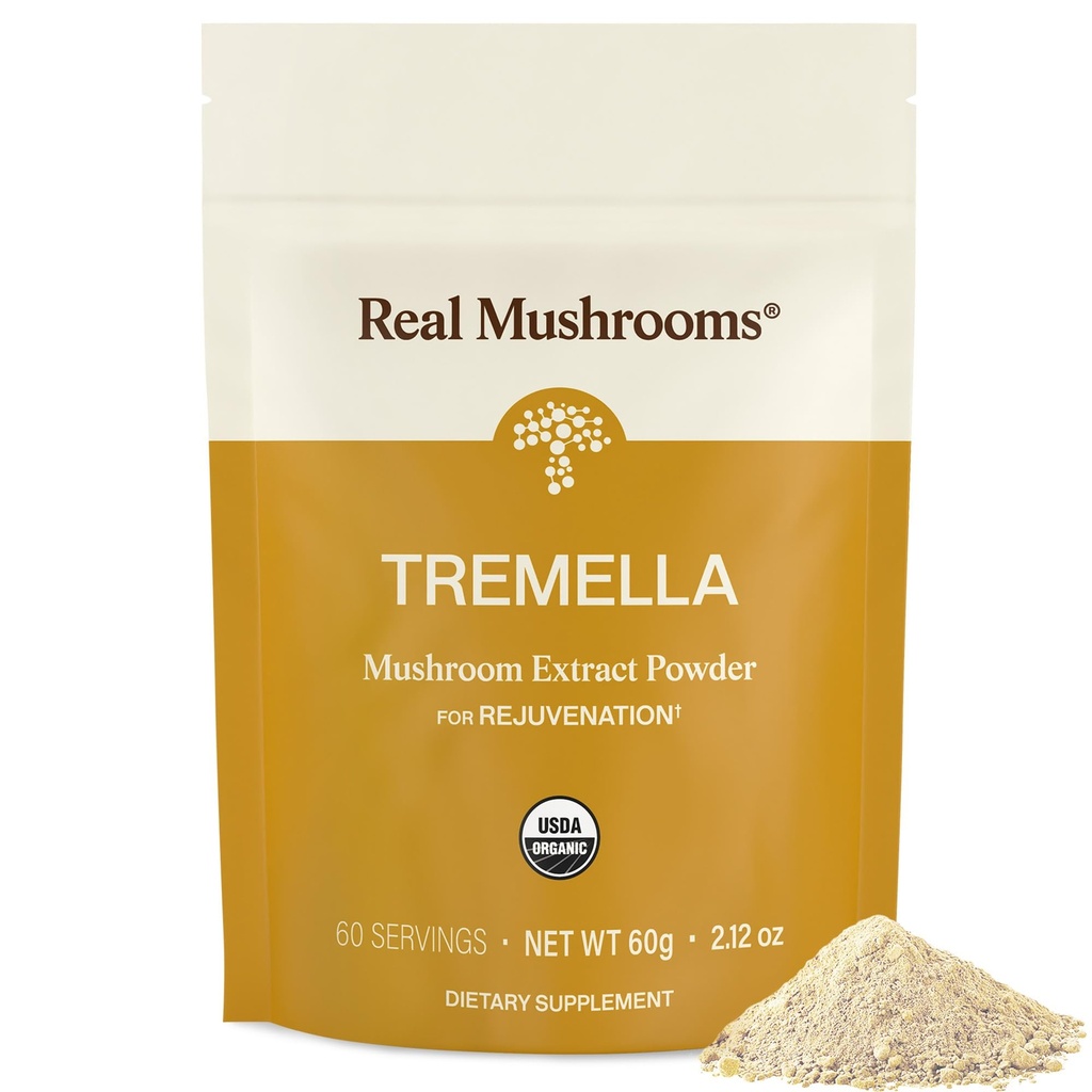 Ekte Mushrooms Tremella Mushroom Powder - Organisk Tremella Ekstrakt fra Fruiting Body - For Daglig Wellness Rutine - Vegan, Ikke-GMO, Ingen Fyllstoffer - 60 Serveringer Mushroom Blend Supplements