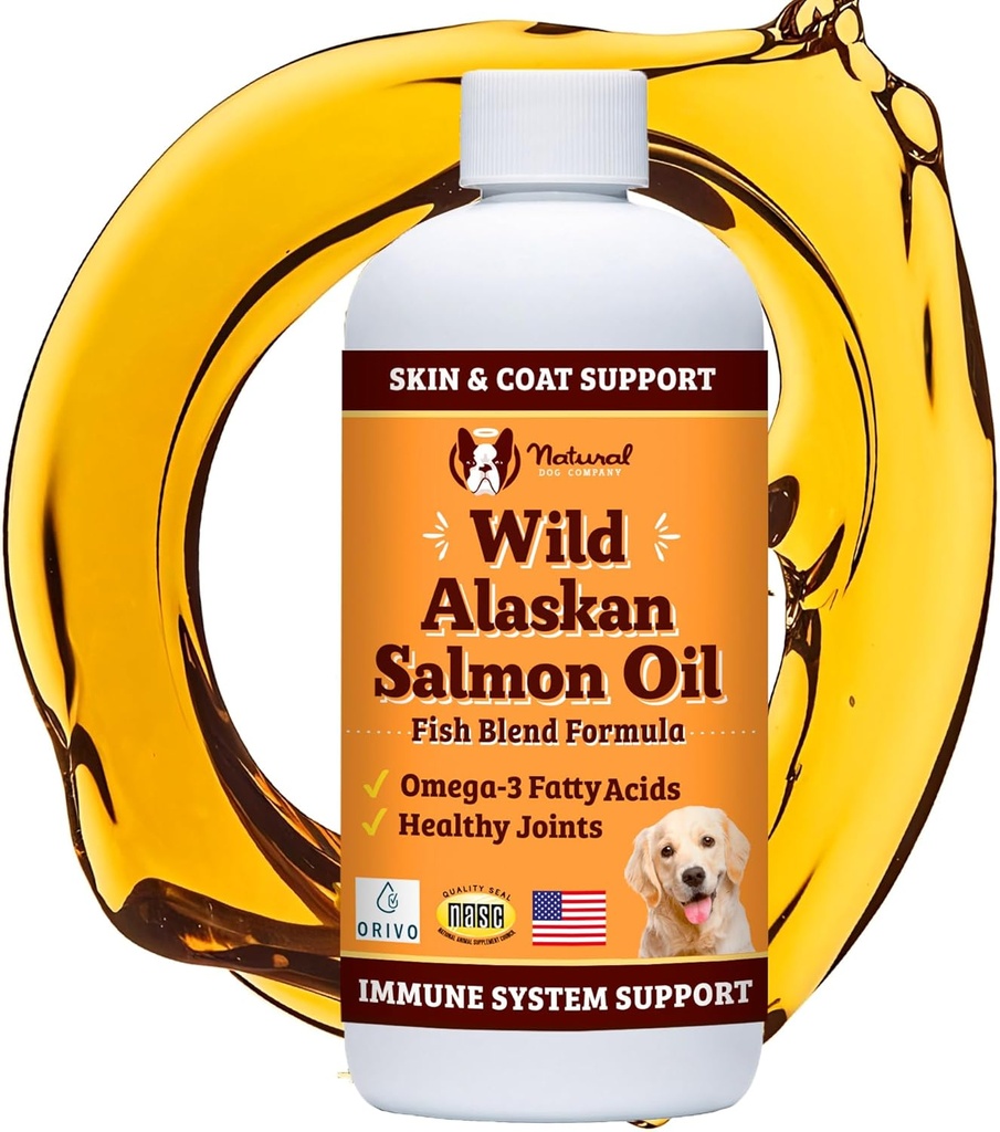 Naturlig hundeselskap Wild Alaskan Salmon Oil Formula med Omega 3, Fiskeolje for hund Supplement, Hud og Coat Hundeolje, Kylling Relief, Immunstøtte for ledder og hjerte, Mat Toper, 8 oz.