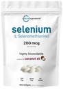 Mikroingredienser Selenium Supplements for kvinner og menn 200mcg, 500 Softgels med kokosolje | Essential Trace Mineral som selenometionin | Antioksidant for energi, hjerte, og immun støtte