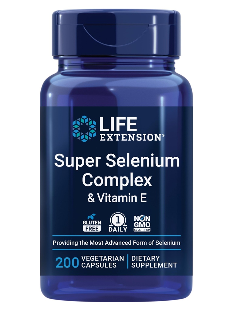 Life Extension Super Selenium Complex, 200 mikrog – 3 former for Selenium, E-vitamin – Cellular Helse og Lengdestøtte – Glutenfri, Ikke-GMO, Vegetarisk, 1 Daglig – 200 Kapsler