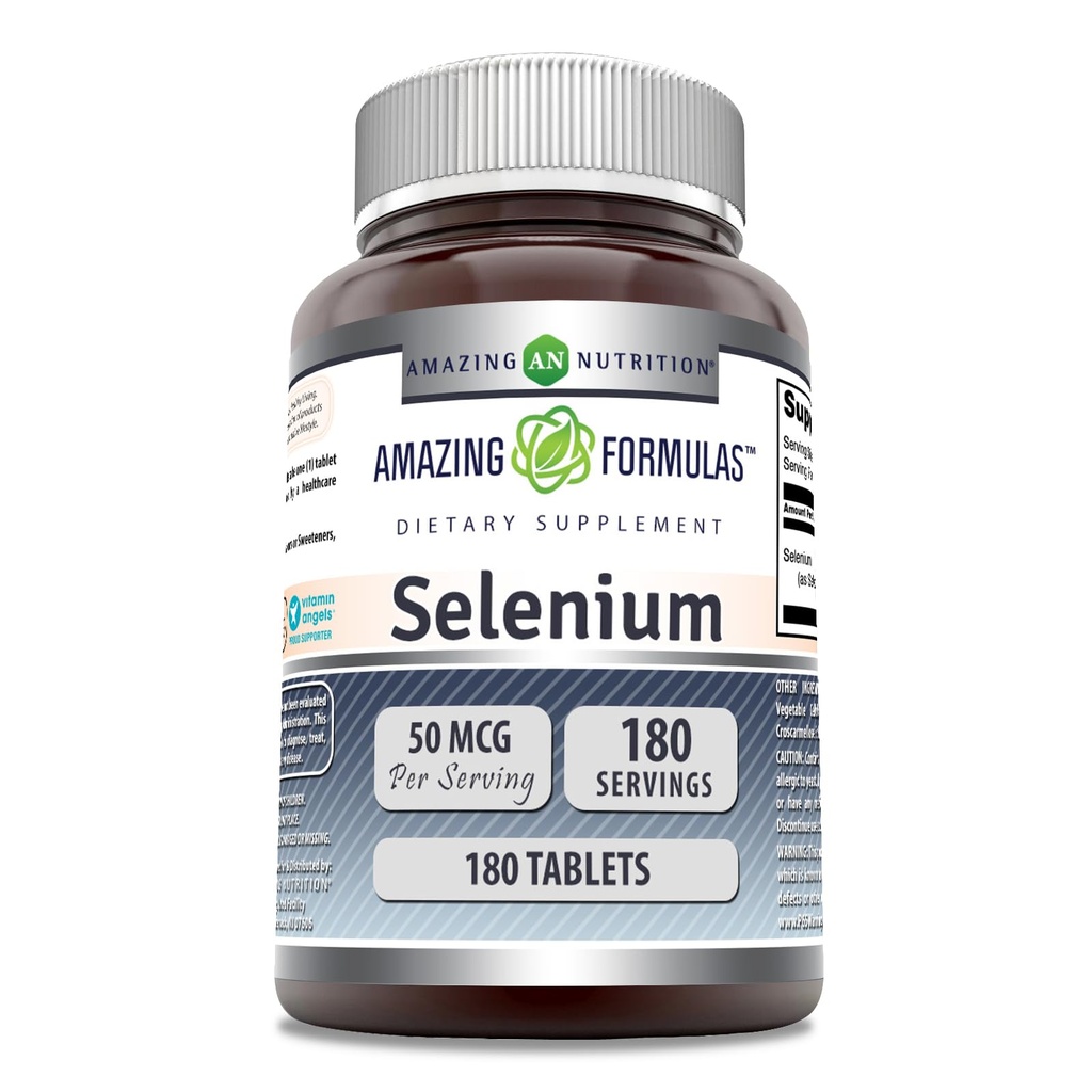 Amazing Formler Selenium 50 Mcg per servering | 180 Tabletter Supplement | Ikke-GMO | Laget i USA