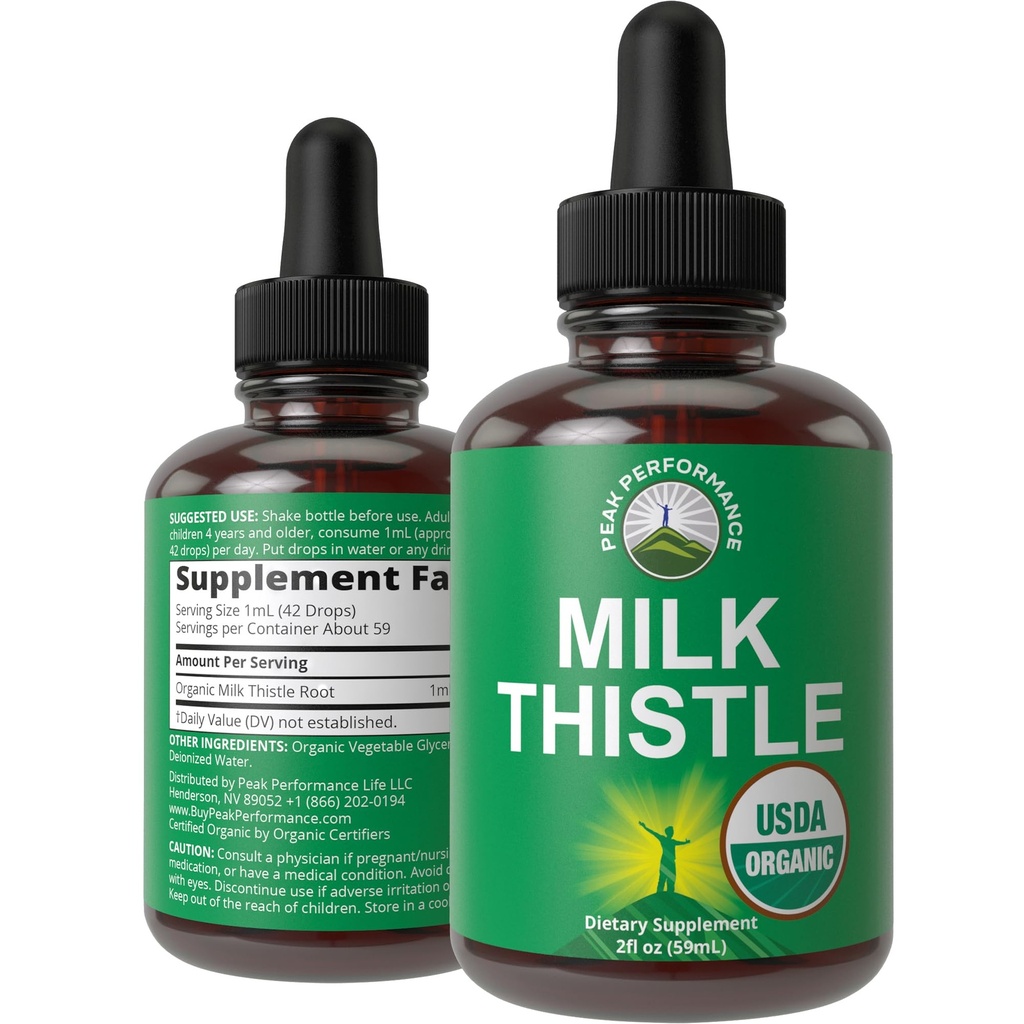 USDA Økologisk Melk Thistle Extract Vegan flytende dråper. Liver Detox Herbal Supplement. Null sukker, flott for digestion og rengjøring. ren organisk melk Thistle Tinktur kosttilskudd for kvinner og menn