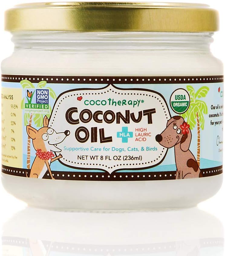 CocoTherapy Økologisk Jomfru Coconut Oil, 8 Ounces, Naturlig Supplement for Hund Hud Coat Digestion og immunitet