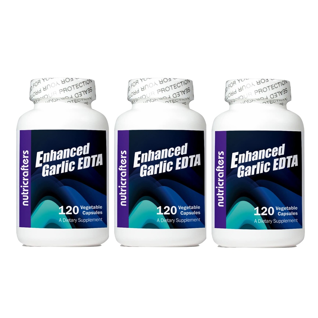 Forbedret hvitløk EDTA 120 kapsler - 3 pakke - 1000 mg høy potens kalsiumdinatrium EDTA formel - Ingen magnesiumsterat eller aluminium inneholdende Zeolitt - 1000 mg per dag -3 flasker 120 kapsler