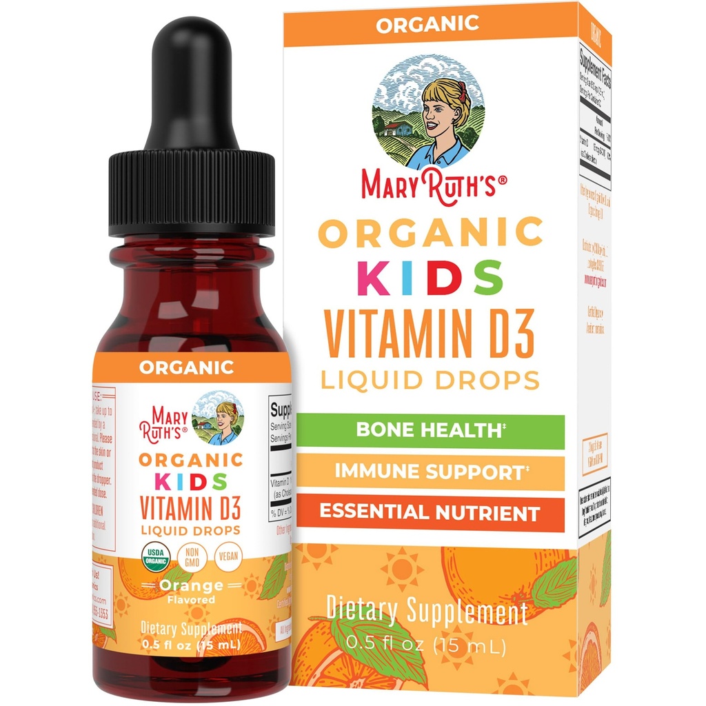 MaryRuth Organics USDA organisk vitamin D3 flytende dråper for barn | 640 IU Vitamin D3 Per Serving | Barn Immun støtte og bein helse Supplement | Formulert for alderene 4-13 | 0,5oz | 30 Tjenester