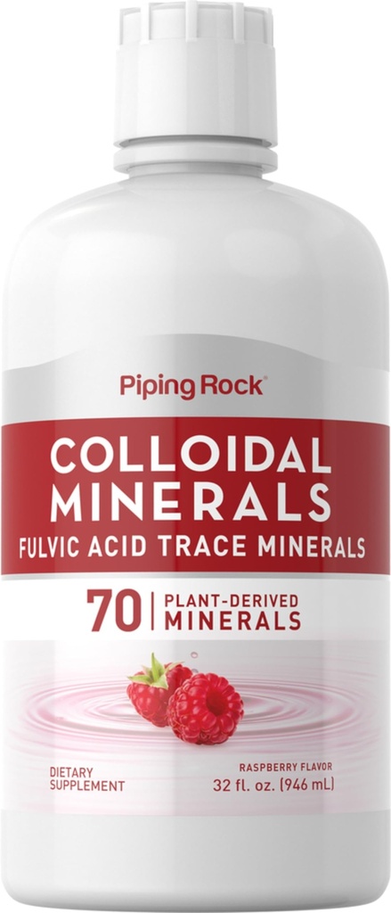Piping Rock Colloidal Minerals Flytende | 32 fl oz | Fulvic Acid | 70 Plant Derived Trace Minerals | Raspberry Flavor | Vegetarisk, ikke-GMO, Glutenfri Supplement