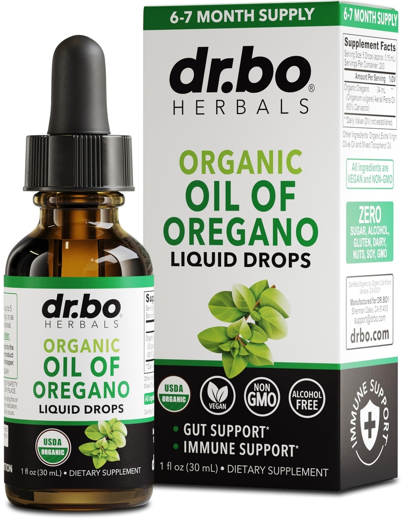 Oregano olje organisk flytende dråper - 6 måneders forsyning organisk olje av Oregano dråper flytende tinktur ekstrakt, rengjøring, Detox, immunstøtte, Digestiv gut helse - ren vegansk ikke-GMO Herbal Tinktur 1 oz