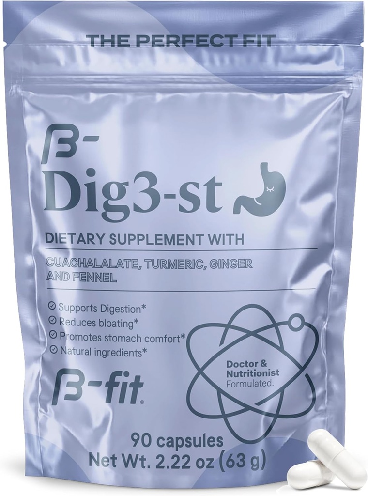 B-FIT Digestiv Herbal Supplement - Ginger Root, Turmeric, Fennel og Cuachalalat - 60 Kapsler - 100% naturlig formel for lett digestion og magekomfort - Bruk før måltider