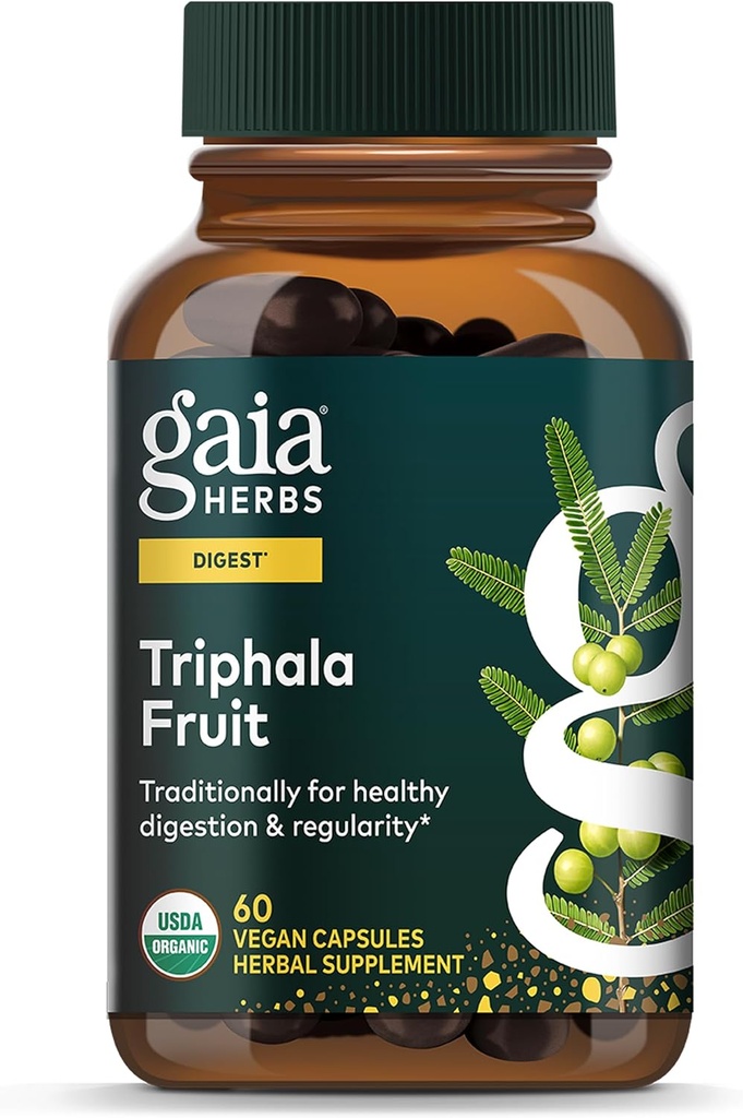 Gaia urter Trippela Fruit - Støtter Digestiv Helse - Renser forsiktig systemet ditt * - med Amla Frukt, Belleric Myrobalan og Chebulic Myrobalan - 60 Vegan Kapsler (30-dagers Supply)