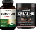 NatureBell Kreatin Monohydrat Powder & Colostrum 240 Kapsler 1000 mg Per servering Bundle Pack | Høy absorpsjon Mikronisert Kreatin | Mors første melk fra Grass Fed Bovine