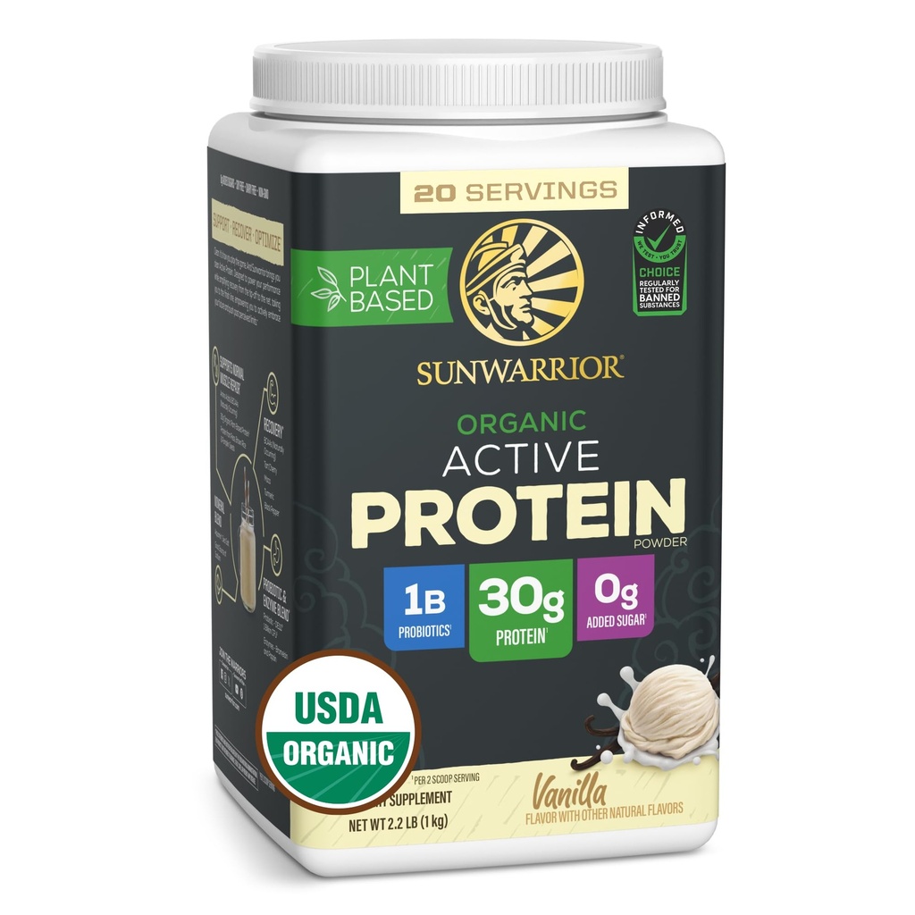 Sunwarrior Organic Plant Basert Protein pulver | Vegansk organisk protein pulver med BCAA Aminosyrer Plus Recovery Minerals & Botanicals | Ikke-GMO Soja Dairy & Glutenfri (Vanilla, 20 Services)