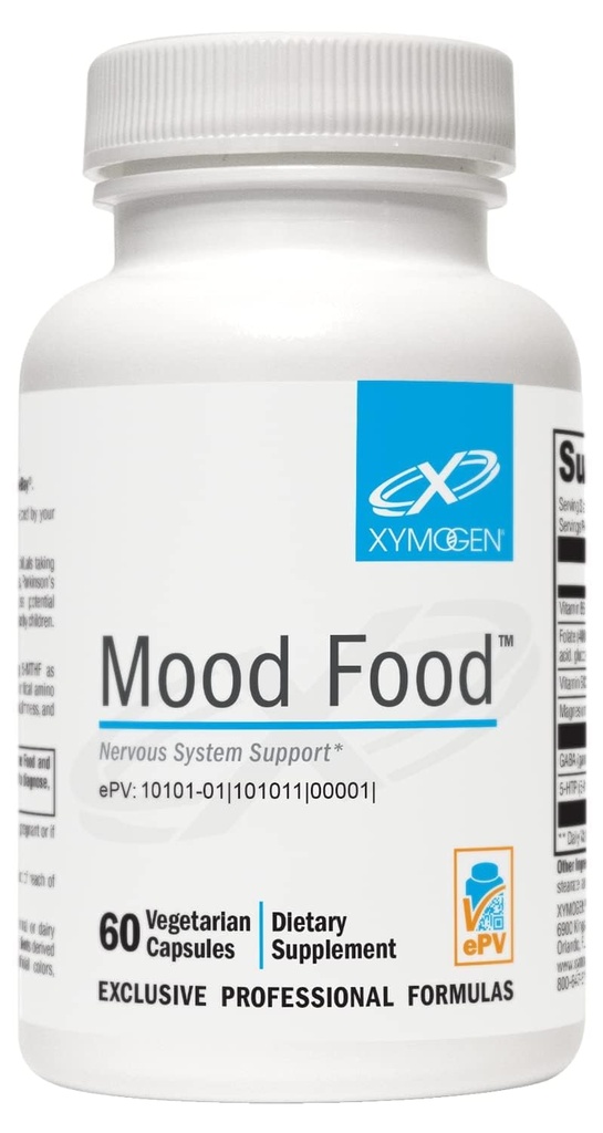XYMOGEN Mood Food - Nervesystem, avslapping og Mood Support Supplement - Folate, B12, B6 med magnesium, 5-HTP og GABA Supplement - Vegan & ikke-GMO (60 kapsler)