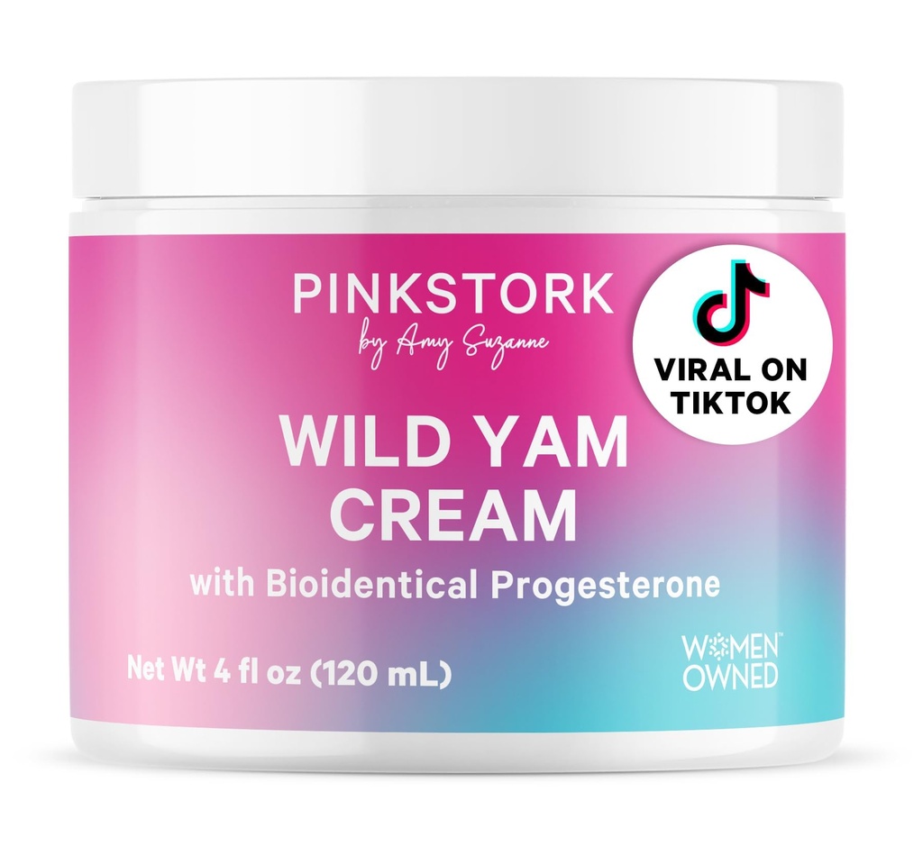 Pink Stork Wild Yam Cream - Naturlig hormonbalanse for kvinner - PMS, Fertilitet, Perimenopause, Menopause - Bioidentisk krem - Uscented, 4 oz