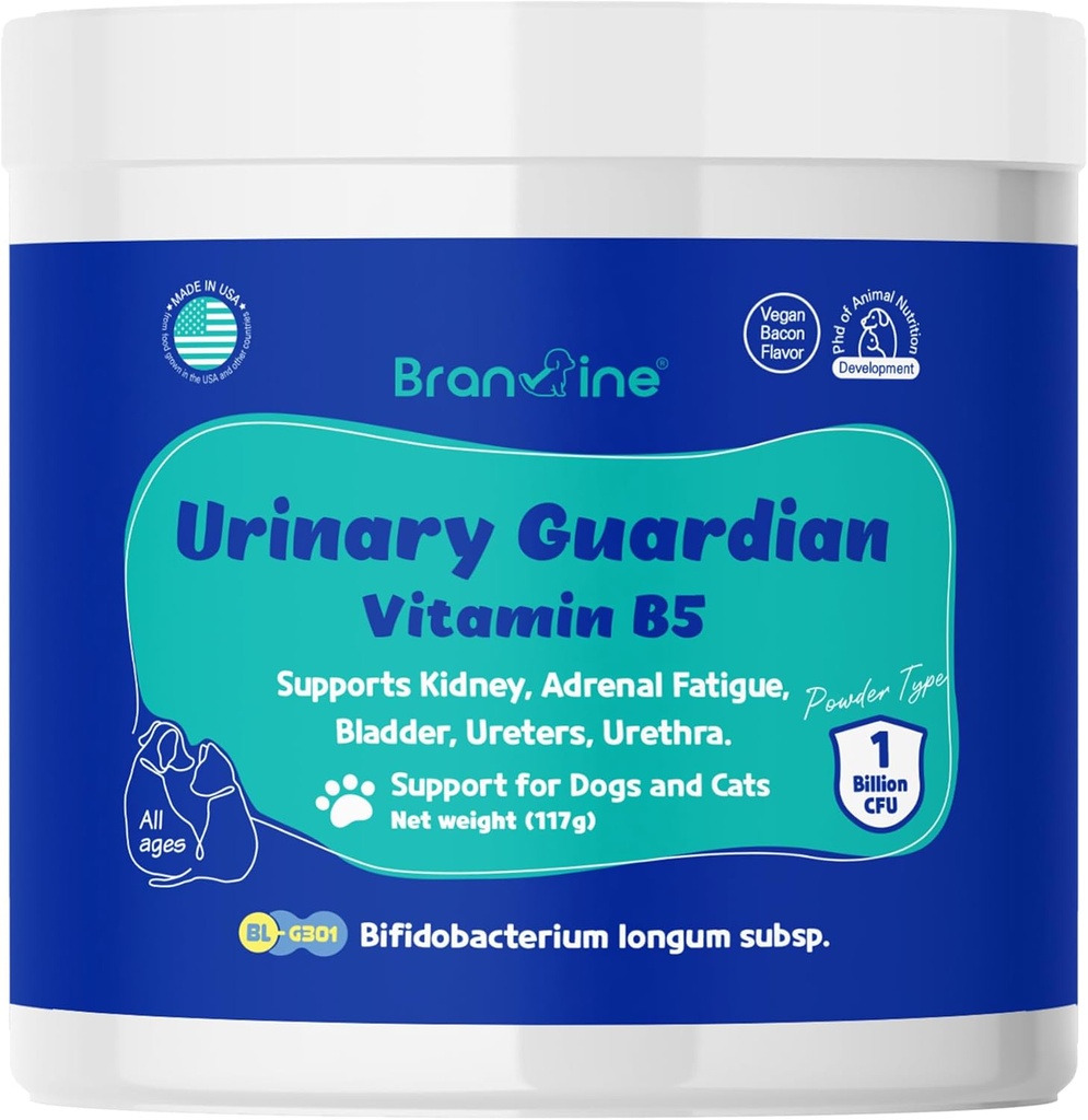 Urinal Guardian for hunder og katter - Støtter nysgjerrighet, Adrenal tretthet, Blader, Urethers, Urethra, Vegan Bacon Flavor (117g) (Vitamin B5)