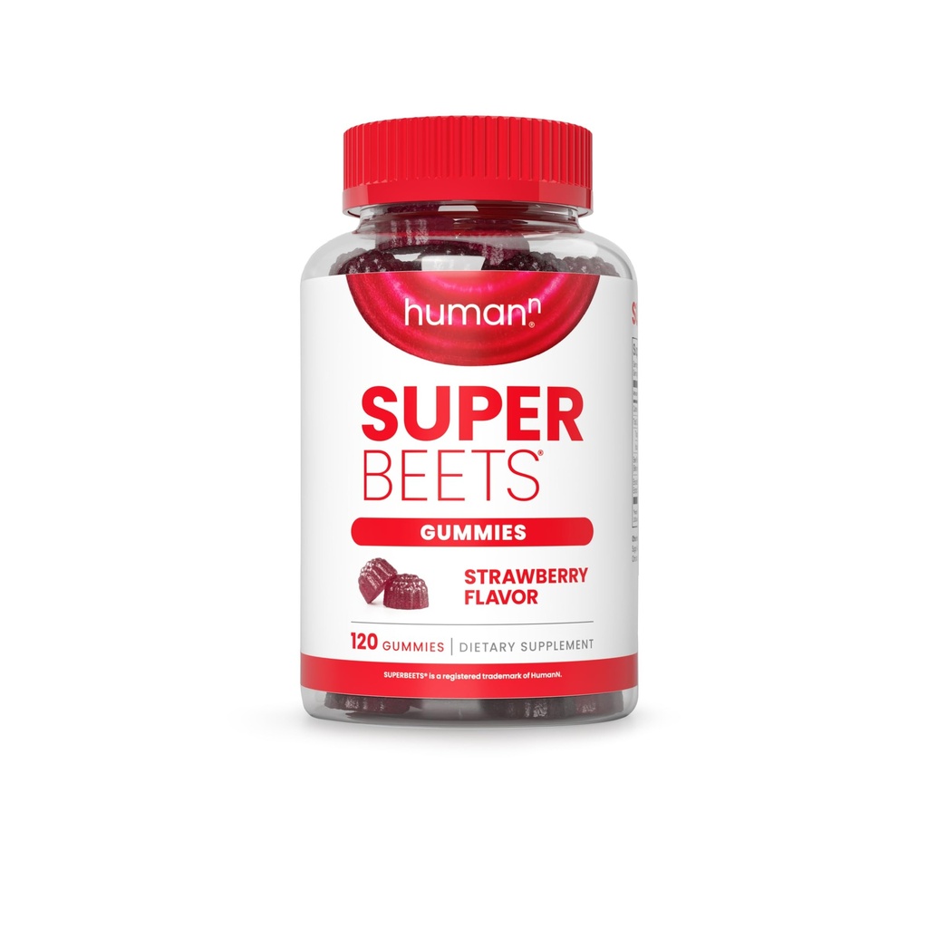 HumanN SuperBeets Strawberry Heart Gummies - Beetroot & Grape Seed Extract, 120 greve