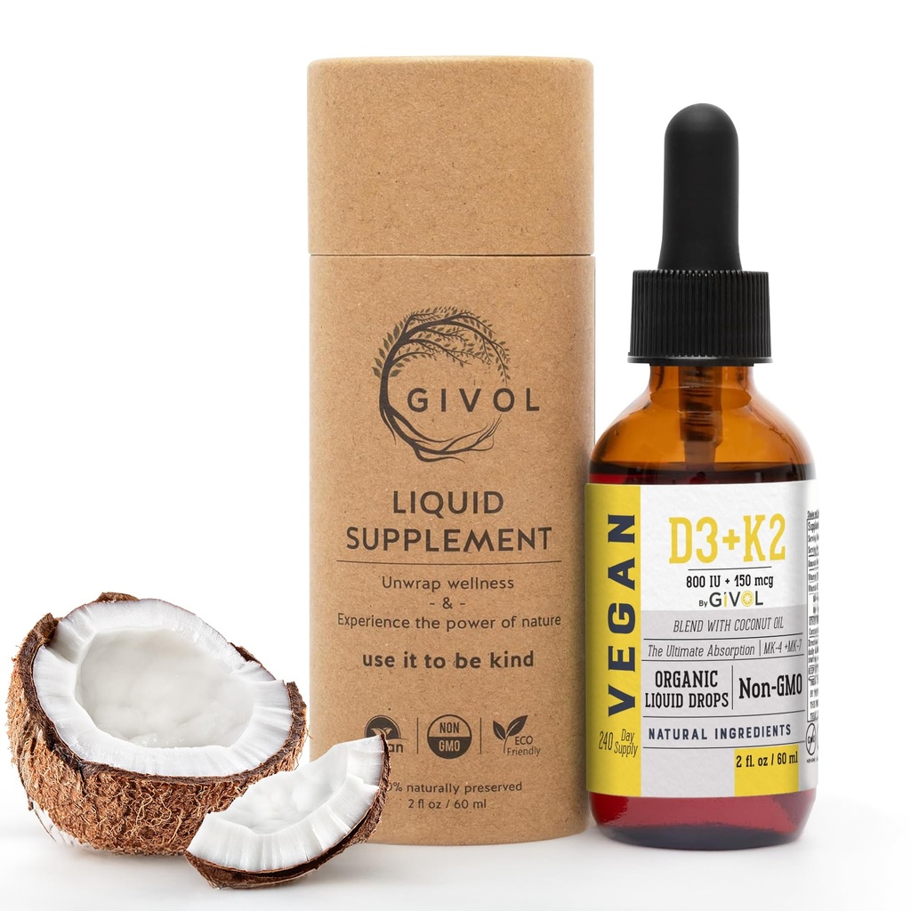 D3 + K2 flytende dråper med MK-4 & MK-7 –Non-GMO, Glutenfri, sukkerfri, lett absorpsjon, flytende sprøyte for barn og voksne - 2 fl. Oz/60 ml, 240 dagers forsyning