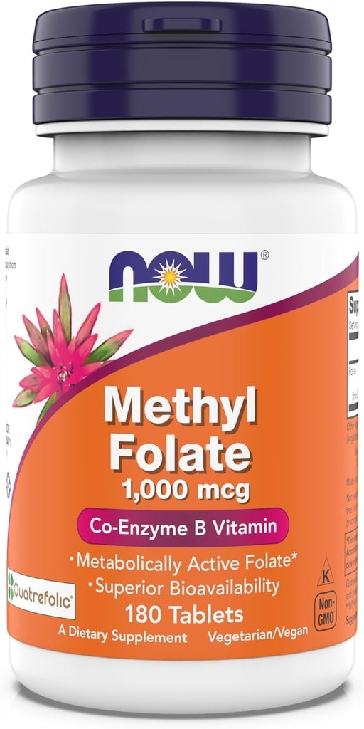 Nå Supplements, Metyl Folat 1000 mcg, Metabolisk aktiv Folat *, Co-enzym B vitamin, 180 tabletter