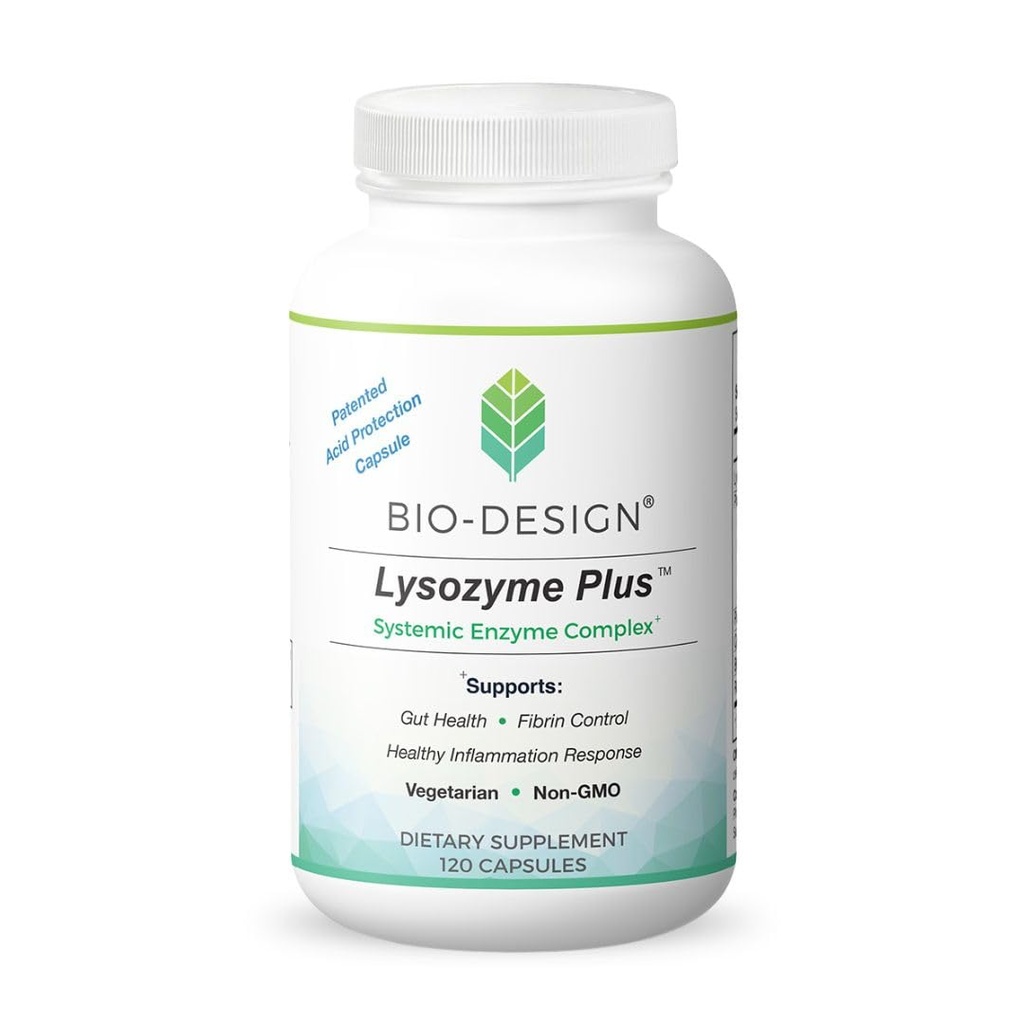 Lysozyme Plus Systemic Enzyme Complex - Bredspektrum og svært aktiv vegetariske enzymer - støtter Gut Helse, Fibrin & Inflammasjonskontroll - 120 kapsler