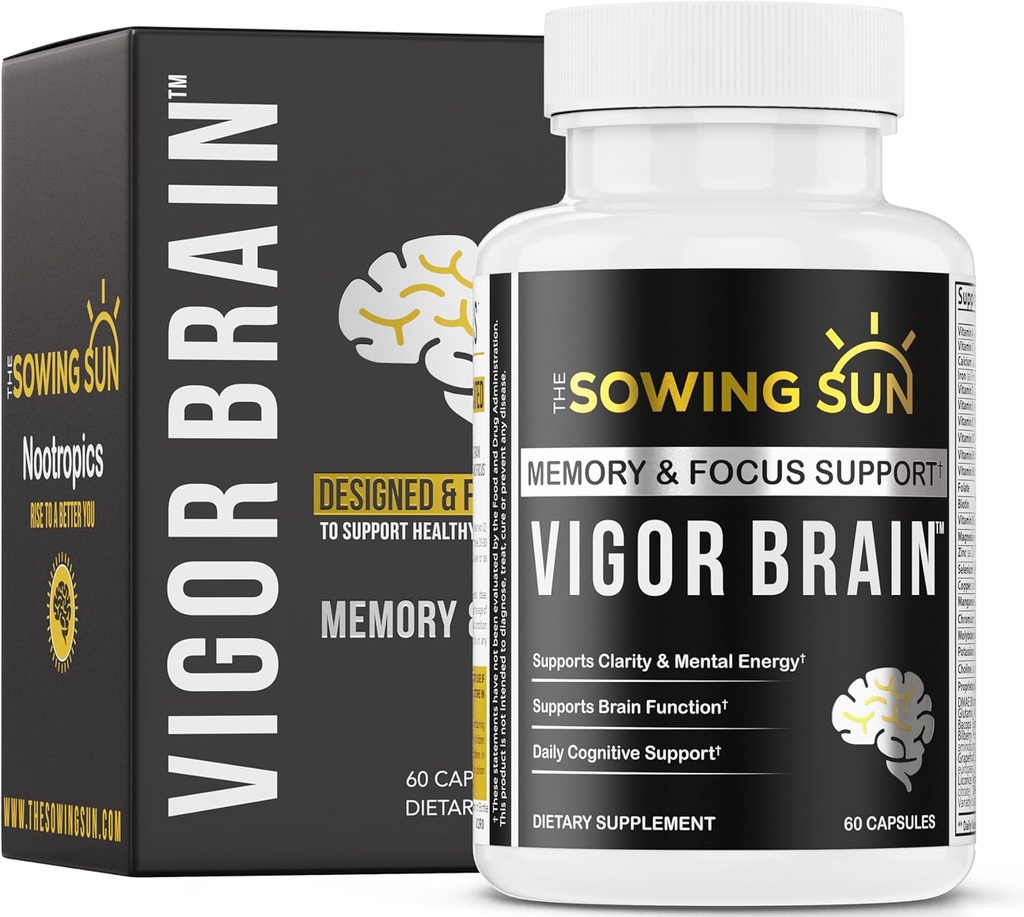 Vigor Brain Premium Nootropic Supplement - Konsentrasjon, hjerne og minne støtte - Formulert med 40 unike nootropiske ingredienser: DMAE, Choline, Fosfatidyserin, Bacopa Monnier & Huperzine A (1)