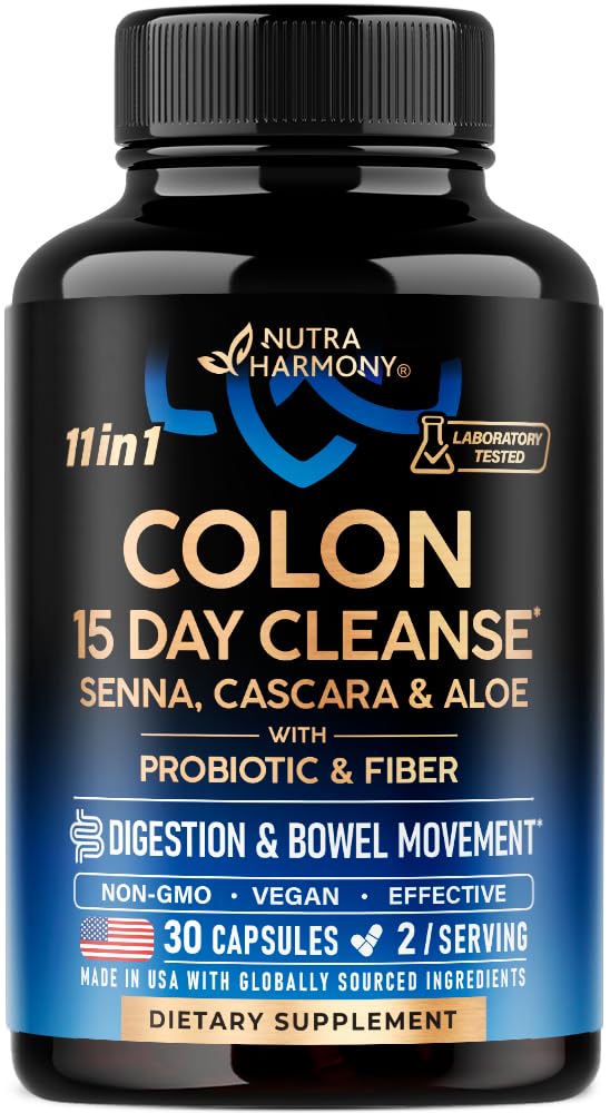 Colon Cleanse - 15 dagers rensing for kvinner og menn - Senna | Cascara | Garcinia Cambogia | Probiotika og fiber - Digestion & Detox - Debloating & Bowel Movement - Naturlig & Vegan - Laget i USA, 30 kapsler