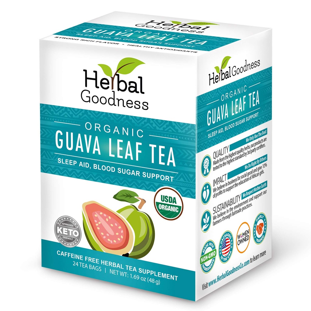 Guava Leaf Tea 24 Tea Vesker - 100% organiske naturlige Guava Leaves Tea - Hojas De Guayaba Organica for immunsupport, Digestion og avslapping ® Herbal Goodness