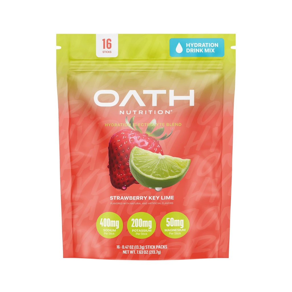 Oath Nutrition Hydration Electrolyte pulver, komplett elektrolyt blanding for rask hydrasjon og muskel støtte, 16 enkeltserve pakker, jordbær nøkkel lime