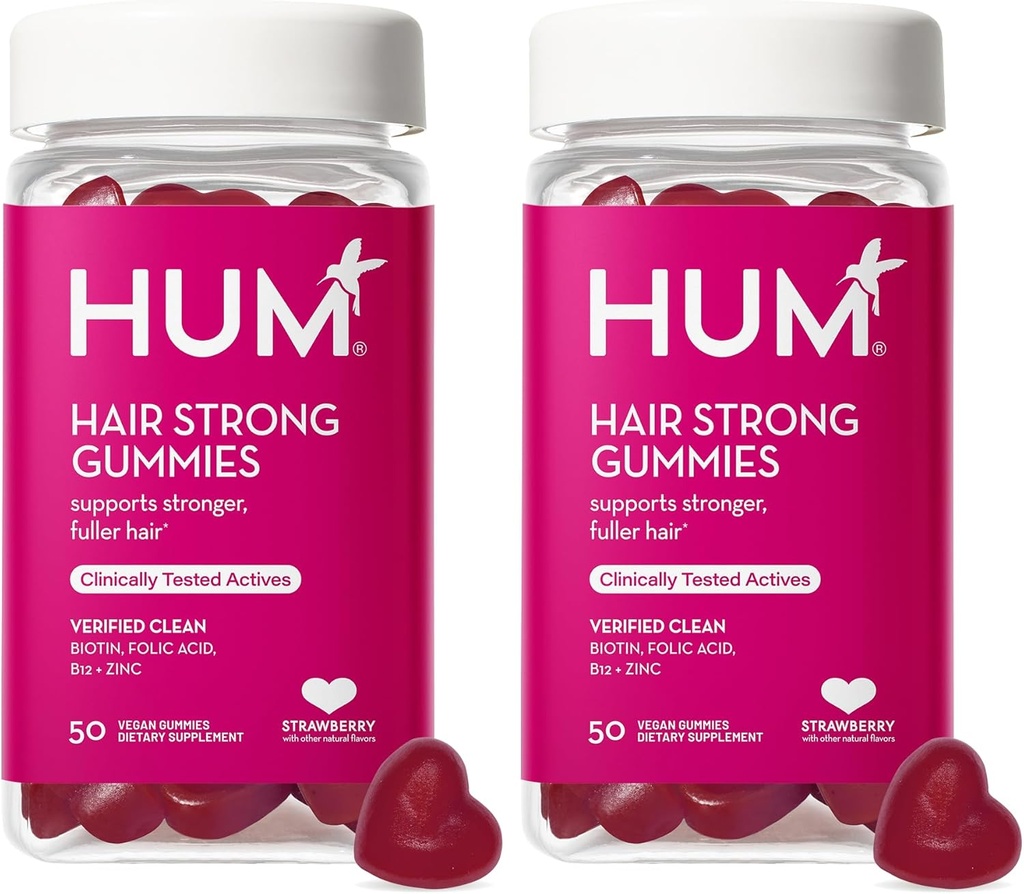 HUM Hair Strong - Daglige Gummies med Biotin å forbedre hårvekst - Fo Ti, Folsyre, Sink, Vitamin B12 & PABA å støtte sunn hår, hud og negler for kvinner og menn (50-dagers forsyning)