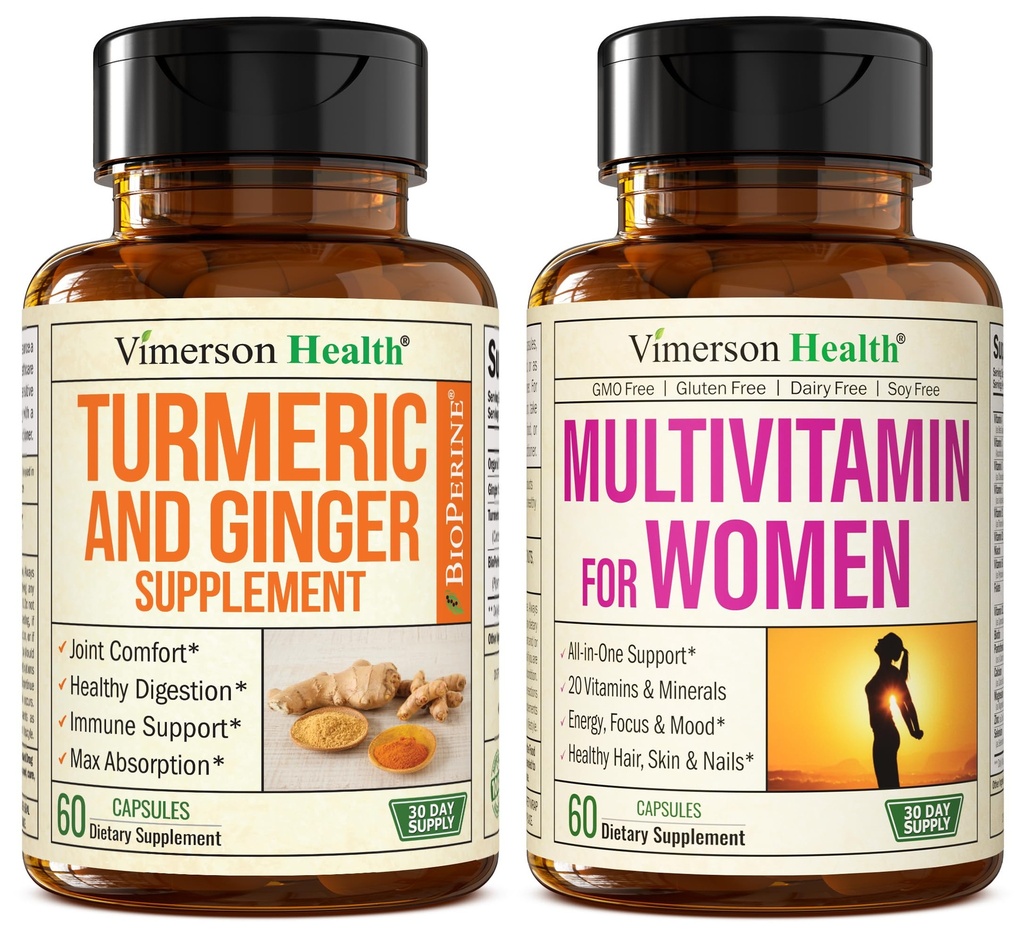 Turmerisk Supplement og Ginger Root Joint Support Supplement & komplett Multivitamin for kvinner