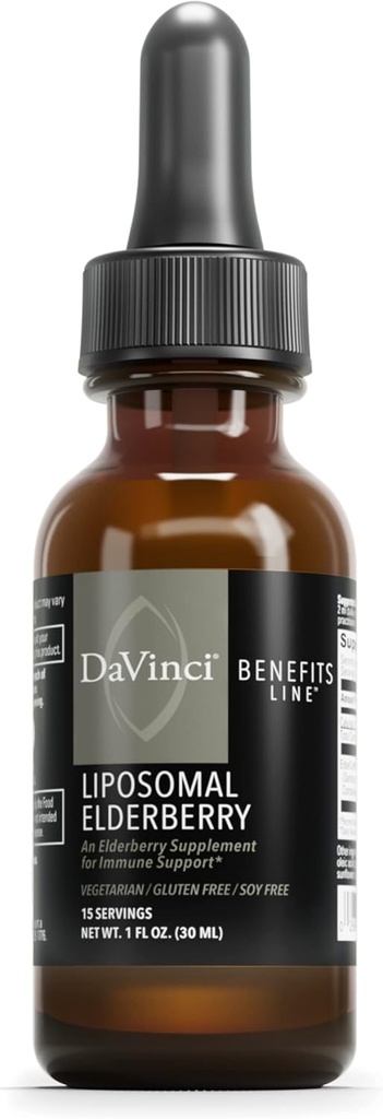 DAVINCI Labs Liposomal Elderberry - immunstøtte Supplement for Sunn Lungs, Throat og Sinus * - med ElderCraft European Black Elderberry ekstrakt - Glutenfri - Vegetarisk - 30 ml, 15 Serveringer