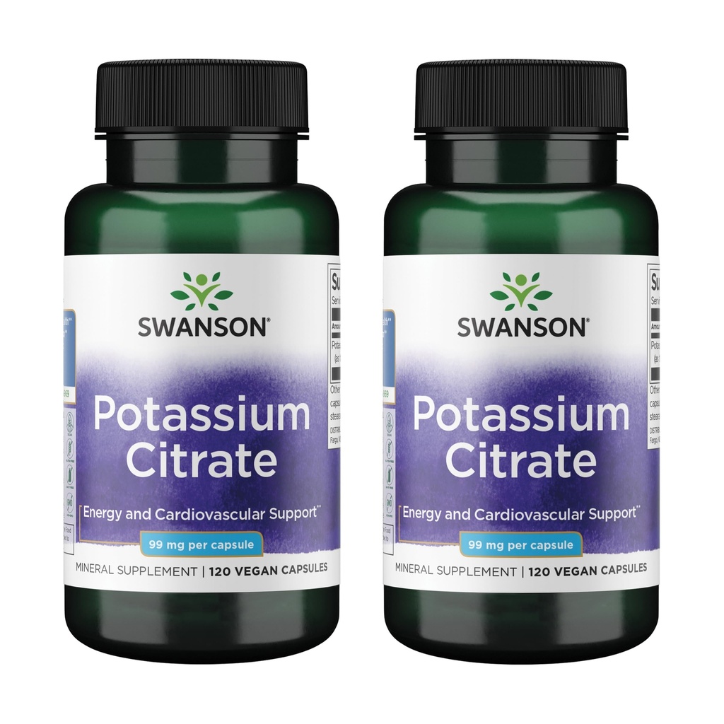 Swanson Kalium Citrat - Mineral Supplement fremme hjerte helse og energi støtte - Aids Optimal Nerve & Nyre funksjon med naturlige ingredienser - (120 Kapsler, 99 mg Hver) (2 Pack)