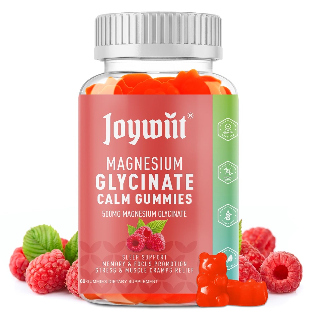 Magnesium Glycinat Gummies 500mg Magnesium Supplement Gummies, Threonat 200mg, Vitamin D,B6,B12,Calm Mood, Muskel lindring, Nerve Helse, Beinstøtte- 60 Antall