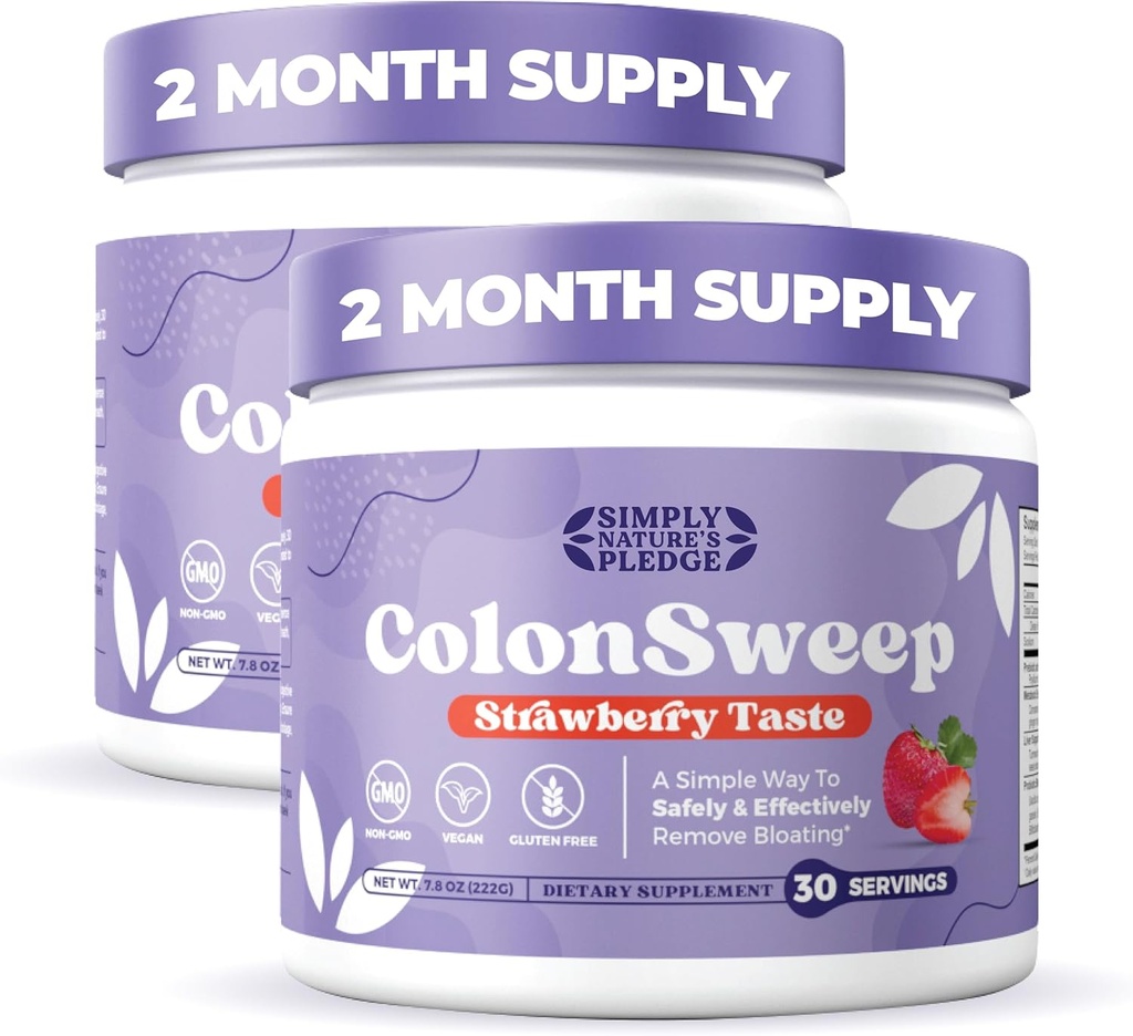 ColonSweep - Strawberry Flavored Probiotic Psyllium Husk Powder Colon Cleanser, 7,8 oz. Fiber Supplement Støtte for Gut Helse - Cleanse for Bloating Relief & Detox- 30 serveringer (pakke av 2)