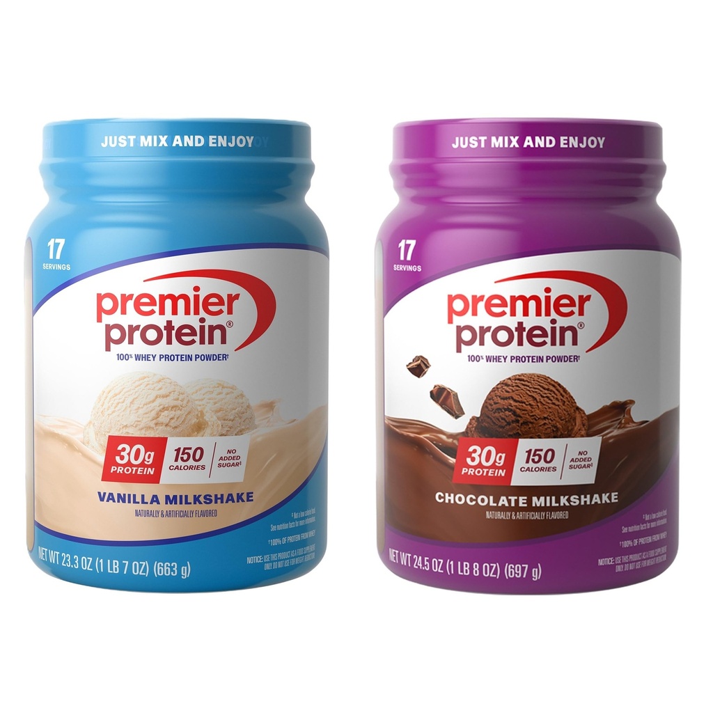 Bundle of Premier Protein 100% Whey pulver tuber, sjokolade Melkshake + Vanilla Melkshake