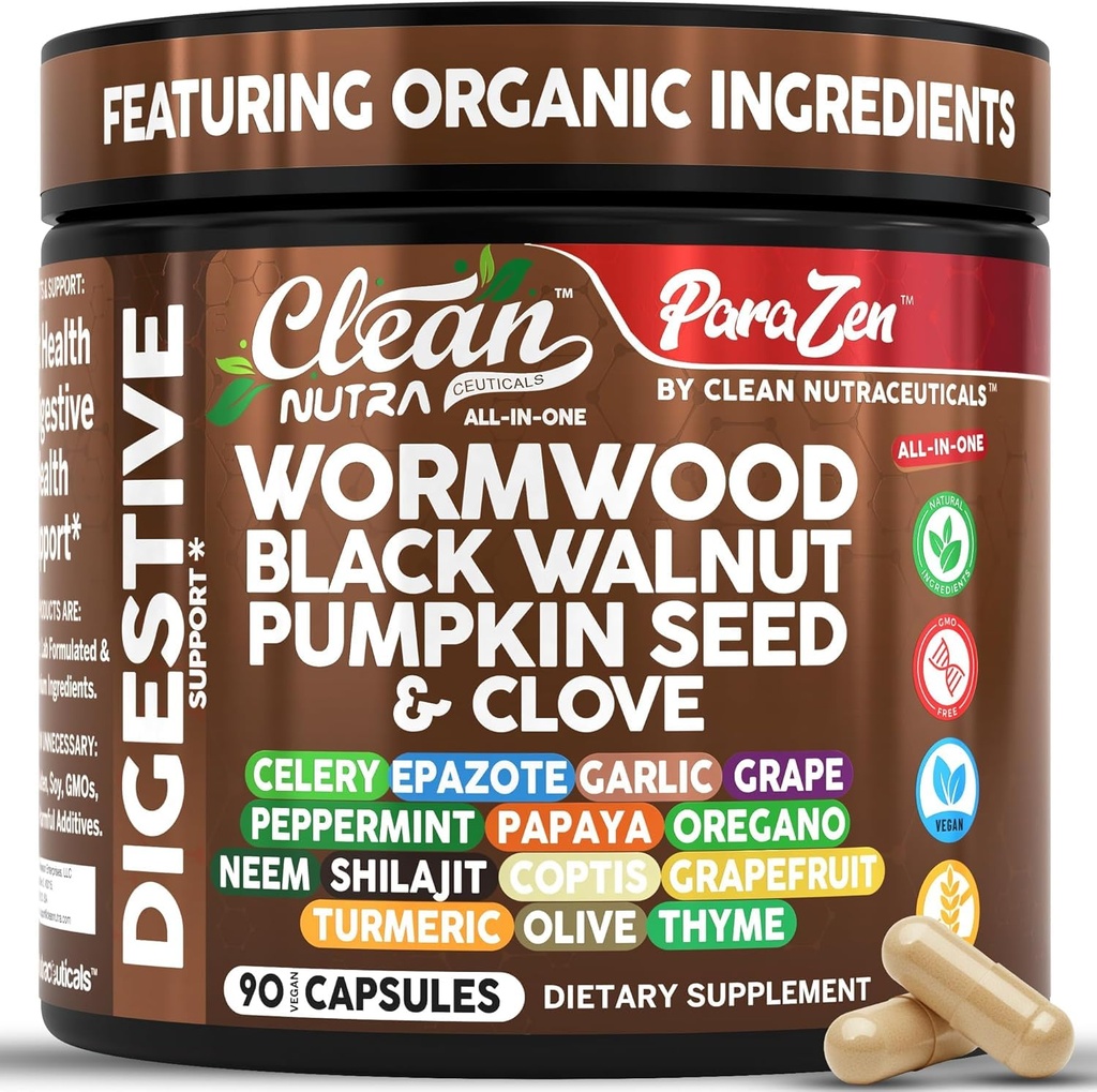 Ren Nutra Wormwood Svart Walnut Pumpkin Seed Clove Oil Celery Hvitløk Papaya Neem Diatomaceous Earth Kvinner Probiotiske Gut Helse Cleanse Detox Oregano Olive Turmeric Supplement Vegan Capsules
