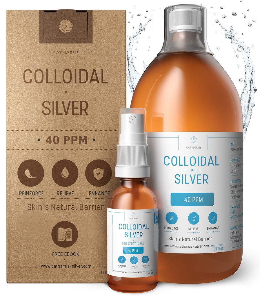 Premium Colloidal Silver ● Optimal konsentrasjonsformula, mindre partikler, bedre resultater ● Laboratorium sertifisert ● flytende sølv laget i EU ● gratis sprøyteflaske å fylle og ebook (34 fl oz)