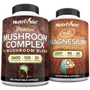 Nutrivein Premium 120 Cap Moshroom Complex 2600mg & 90 Cap Magnesium 2207mg Bundle - 11 Mushrooms - Lions Mane, Chaga, Reishi, Cordyceps, & Mer - Immun & Brain Funktion Plus minne & fokus