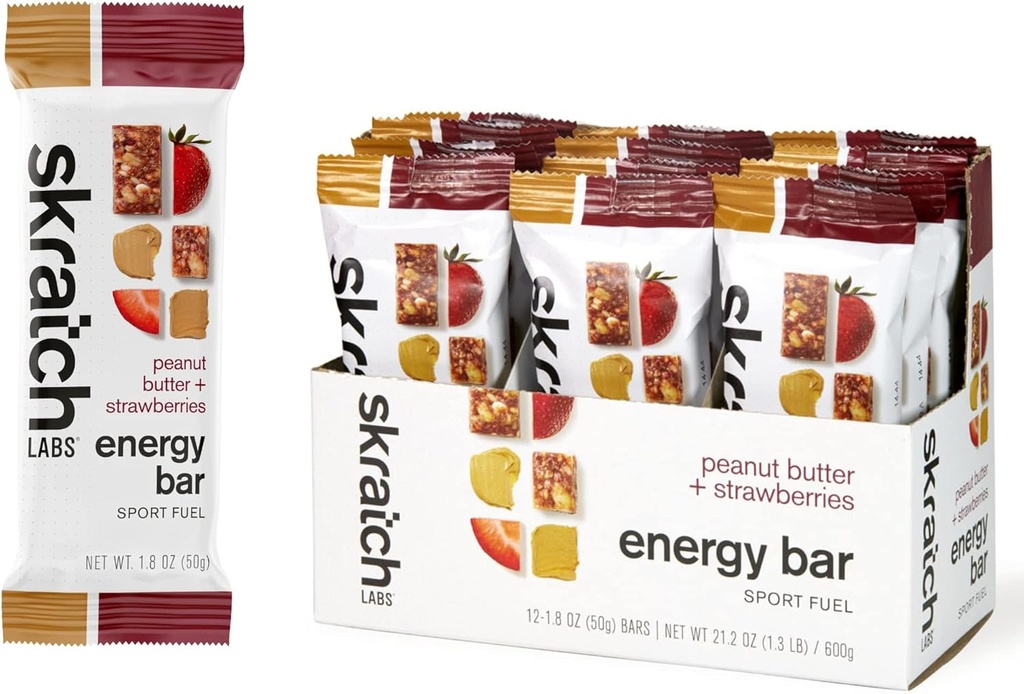 SKRATCH LABS Energi Bar | Peanut Smør + Jordbær (12 pakke) | Plant Basert Sunn Snack | Lavt sukker - 5g Protein | Ikke-gmo, glutenfri, soya fri, vegan, kosher